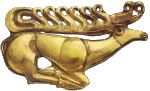 A gold Scythian deer emblem.