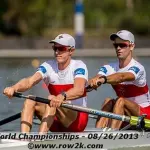 Brendan Hodge rowing in a lightweight coxless four at the 2015 Pan American Games