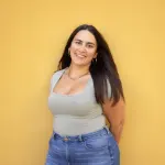 Jamie Pappas, American digital creator and comedian, posing for social media content.