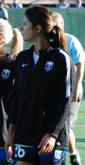 Maddie Bauer playing soccer as a defender