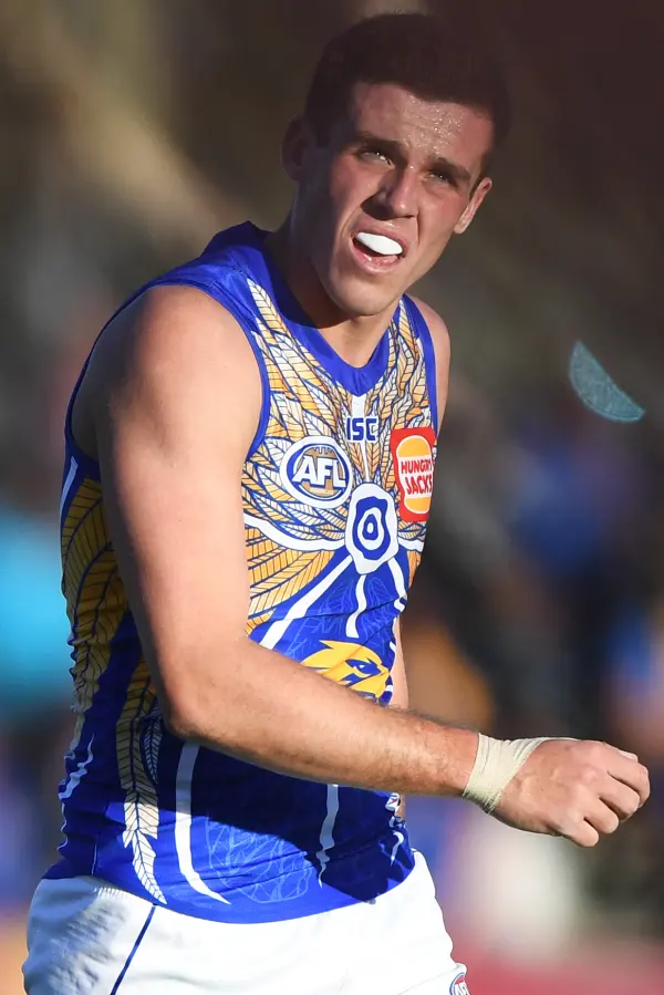 Jake Waterman playing for West Coast Eagles in AFL match