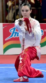 Lindswell Kwok performing wushu taijiquan at a competition